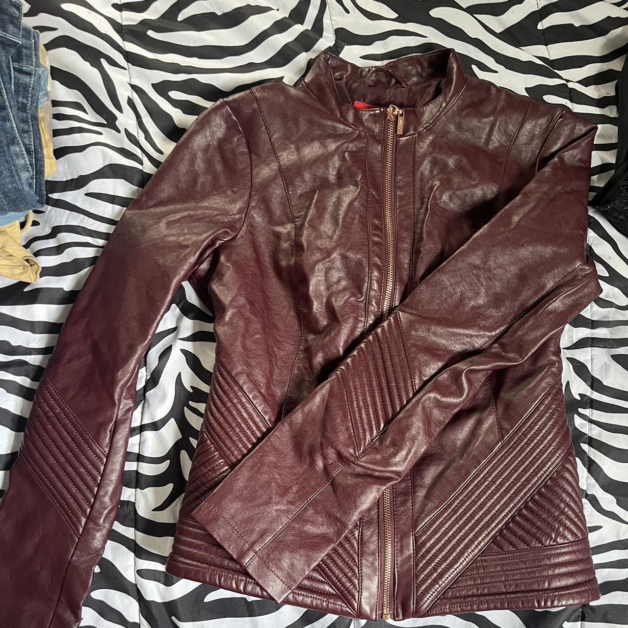 Guess burgundy 2024 leather jacket