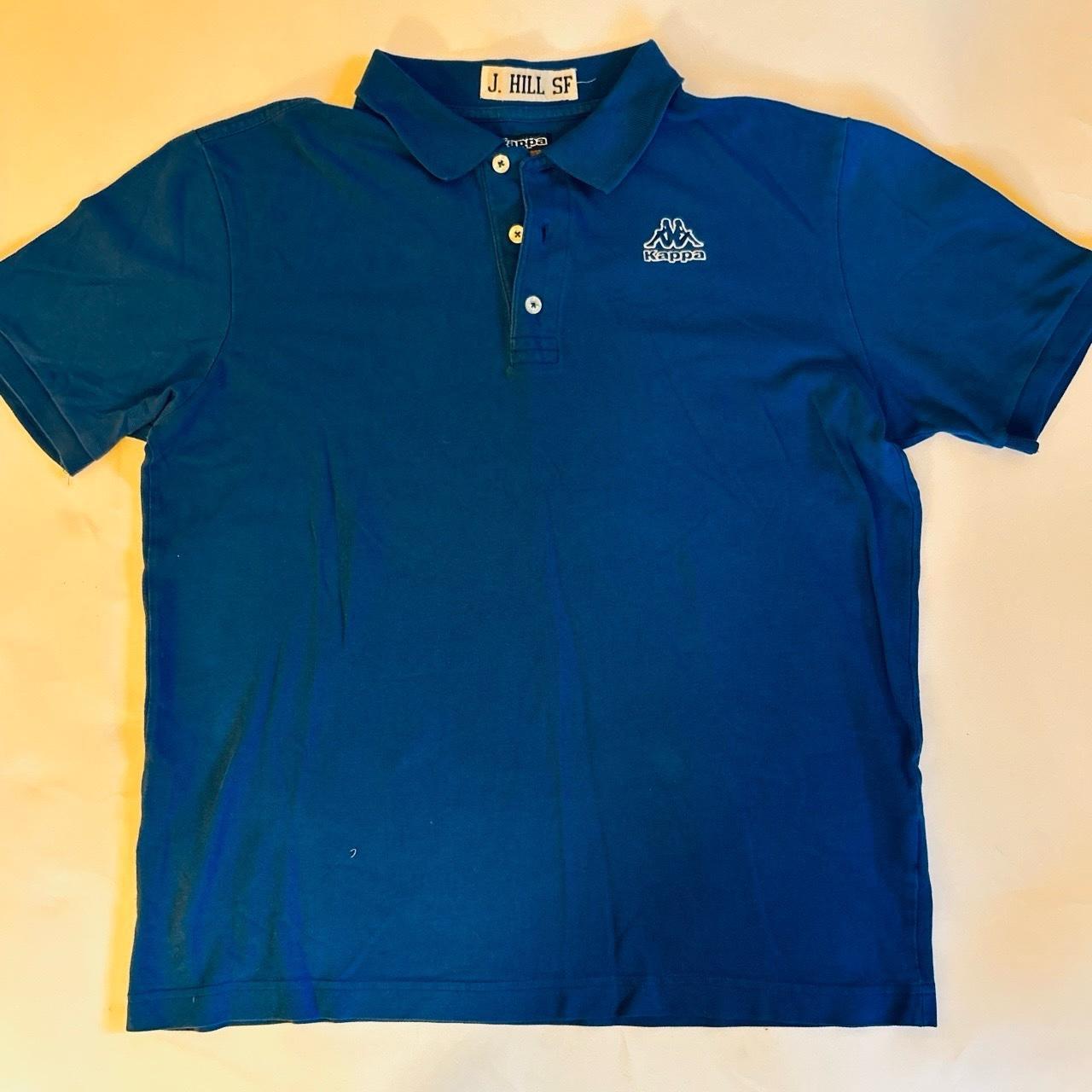 Vintage blue Kappa Polo shirt -Three buttoned... - Depop