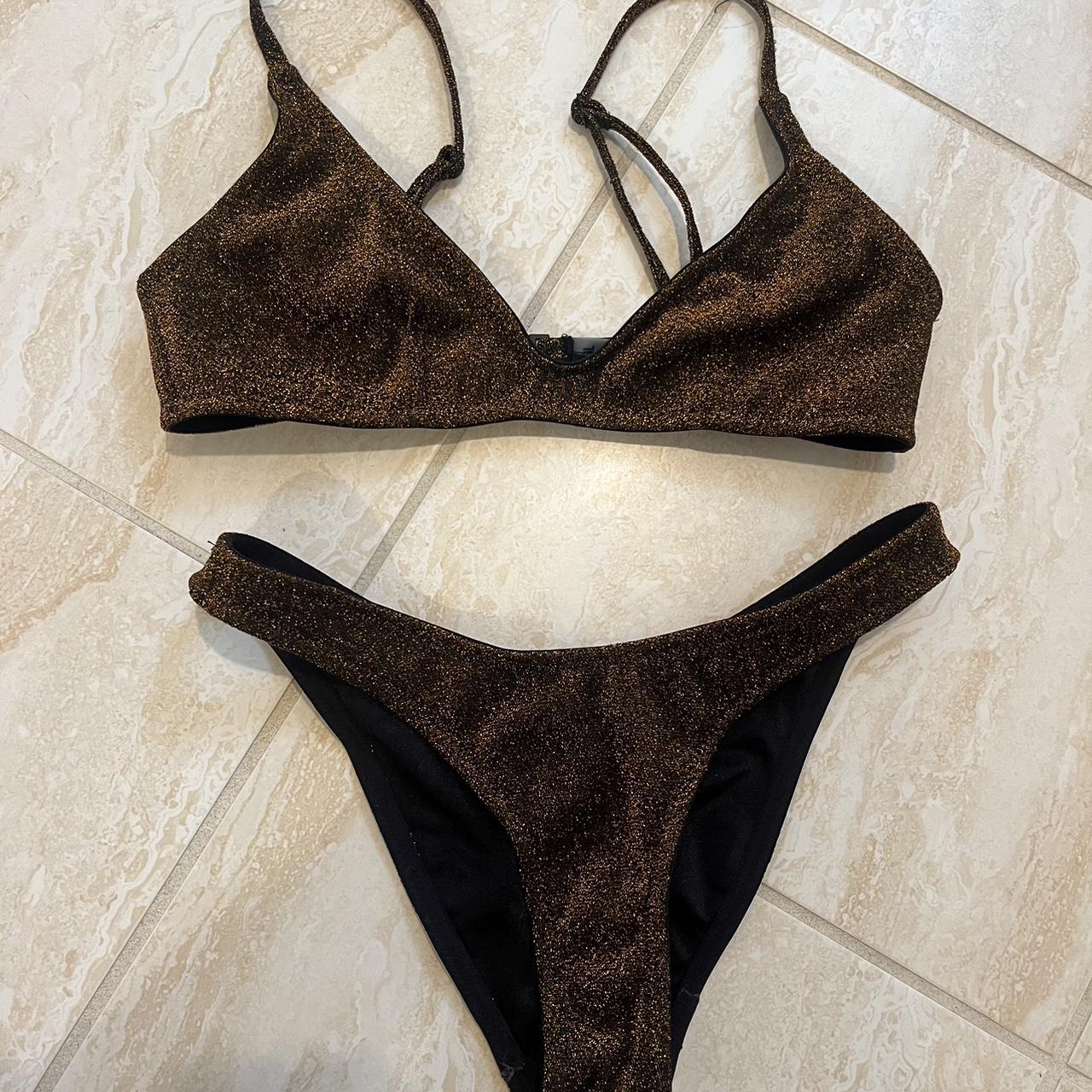 Triangl brown glittery swimsuit - Depop