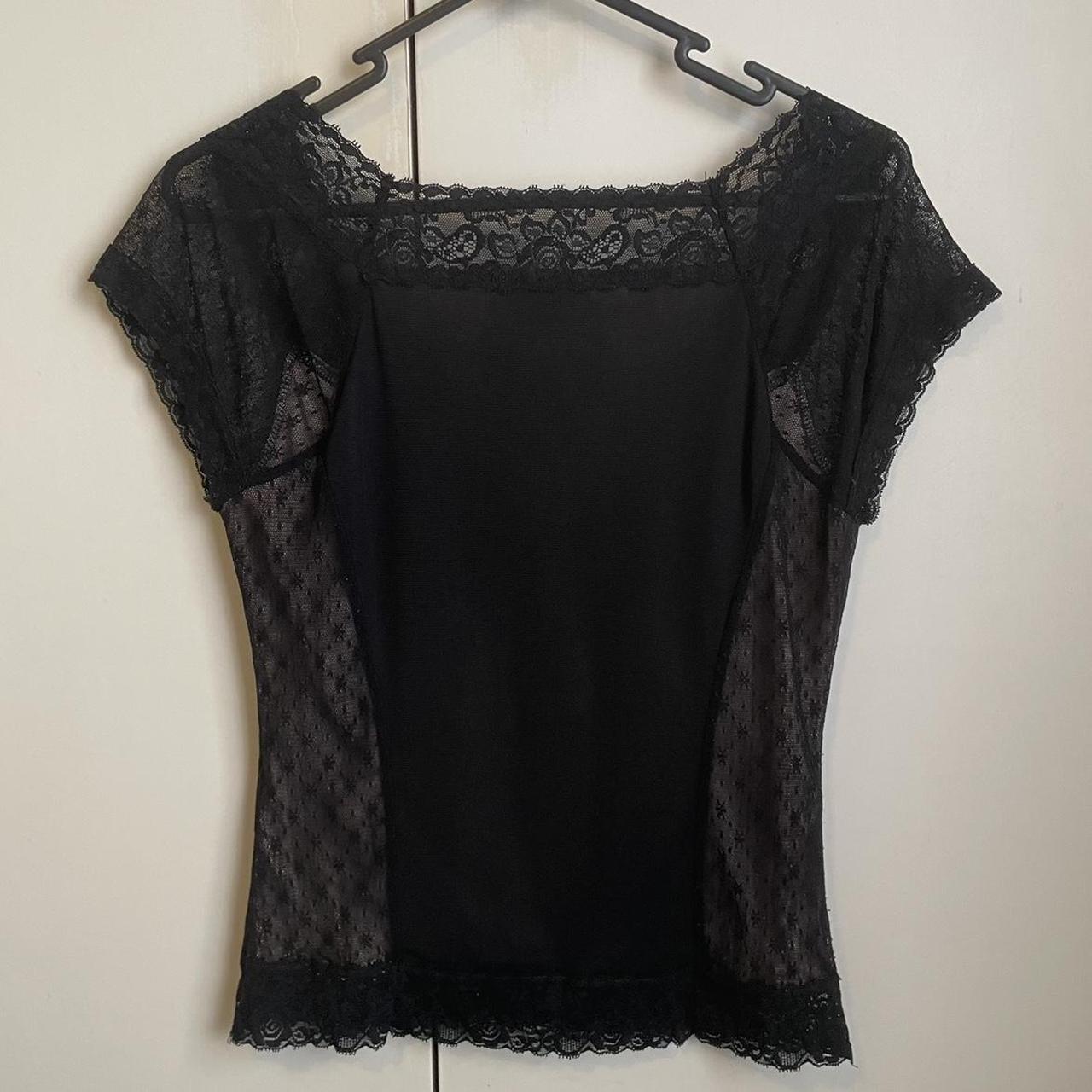 Black lace top :) Sheer sleeves and mesh... - Depop