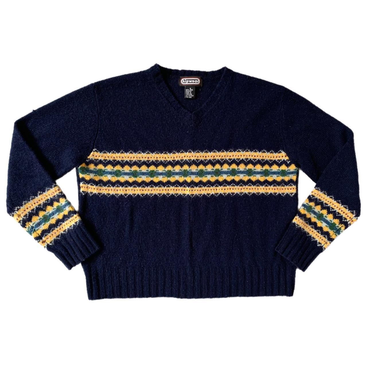 Women's Navy and Yellow Jumper | Depop