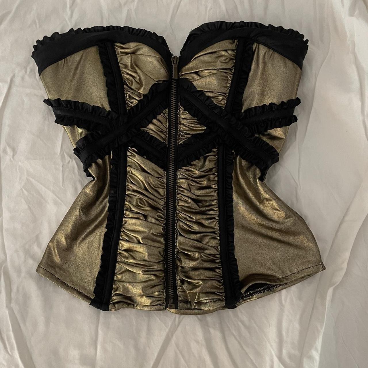 Bebe Women's Black and Gold Corset | Depop