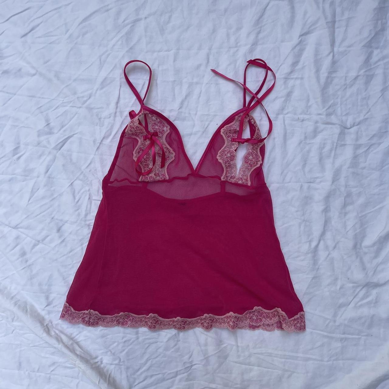 CUTEST PINK BOW CAMI TOP super flattering lace... - Depop