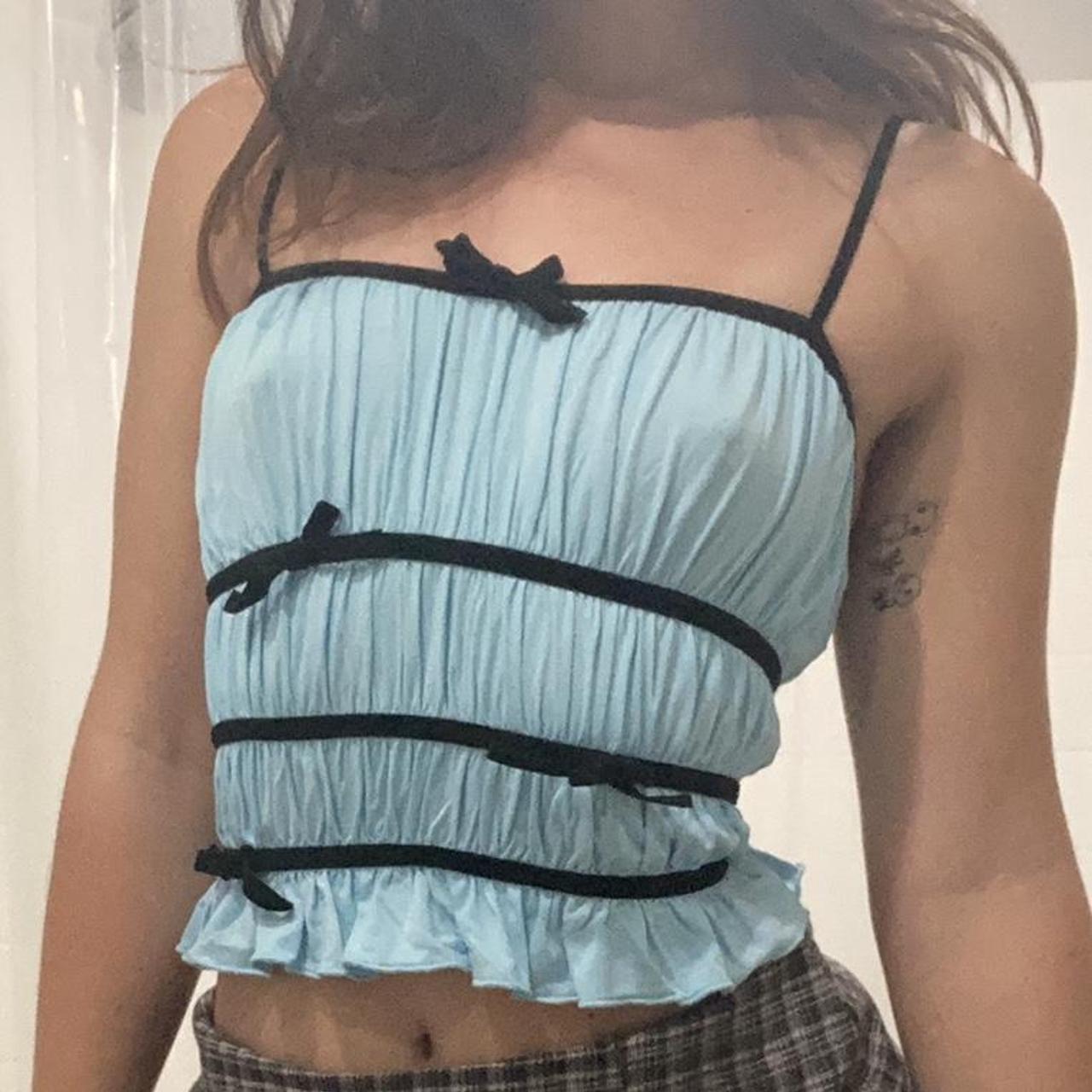 Urban outfitters baby blue crop top with black... Depop