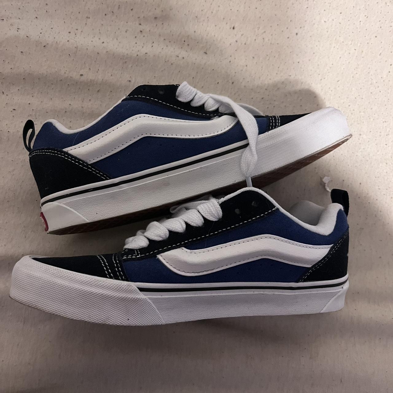 Vans Women's Navy and White Trainers | Depop