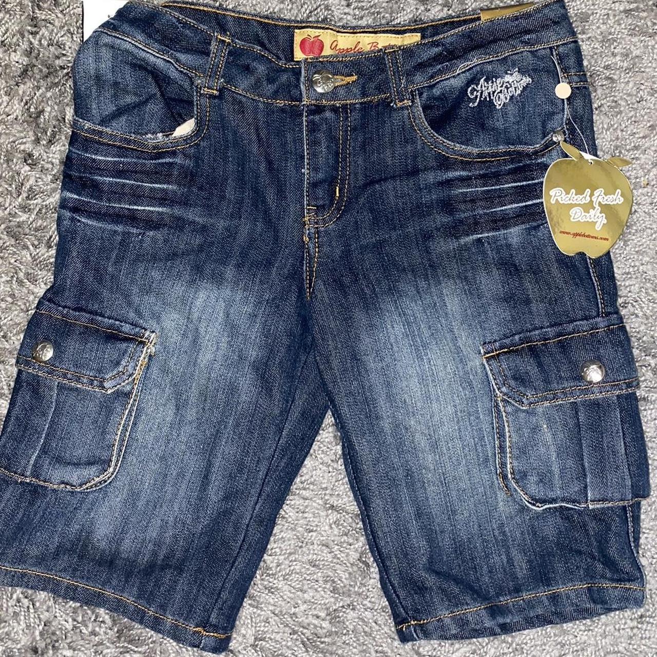 VINTAGE APPLE BOTTOM JORTS kids size 14 blue wash... - Depop