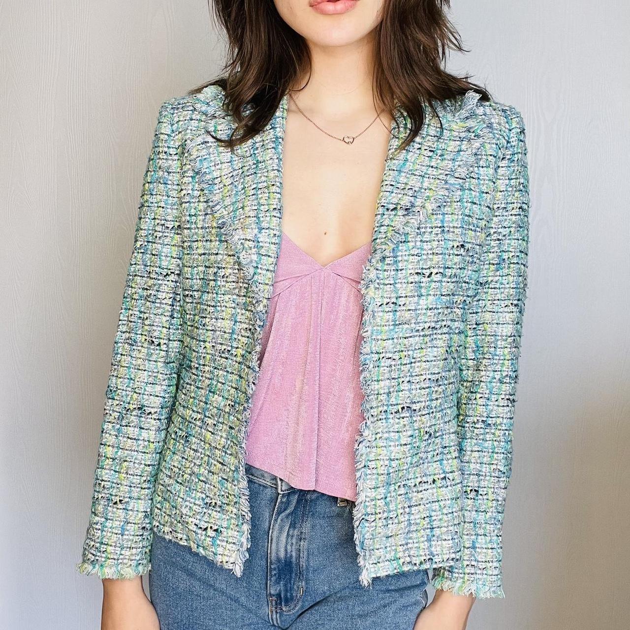 Coastal Blues Tweed Blazer Vintage preppy style, - Depop