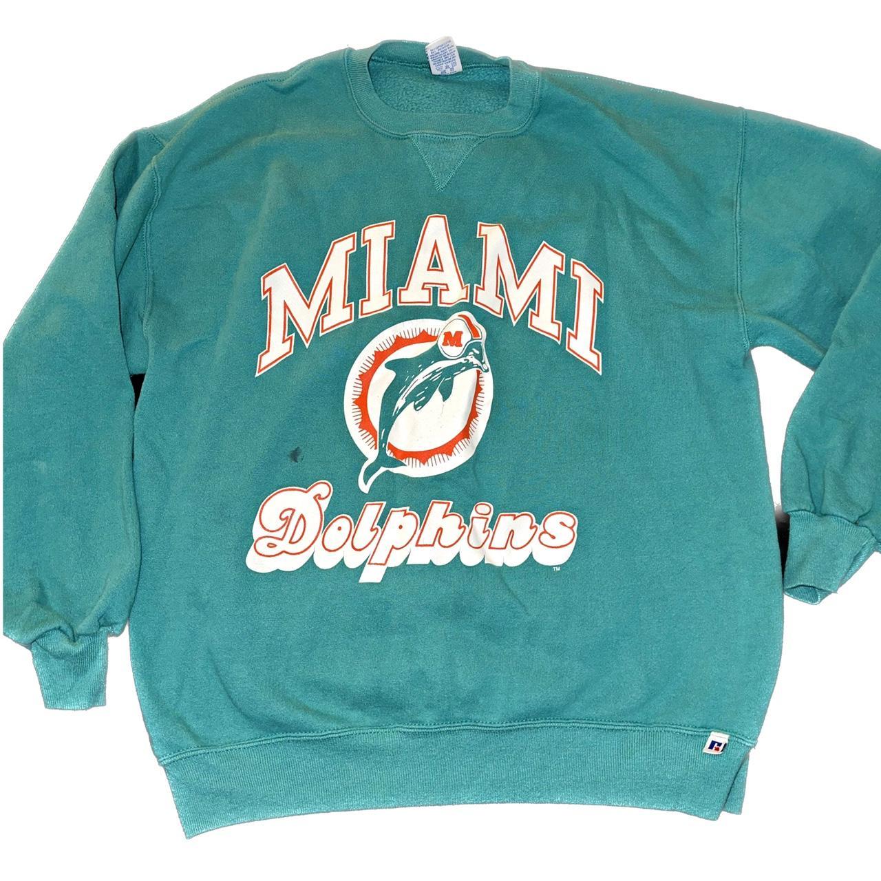 Vintage Logo 7 Miami Dolphins sweatshirt in white. - Depop