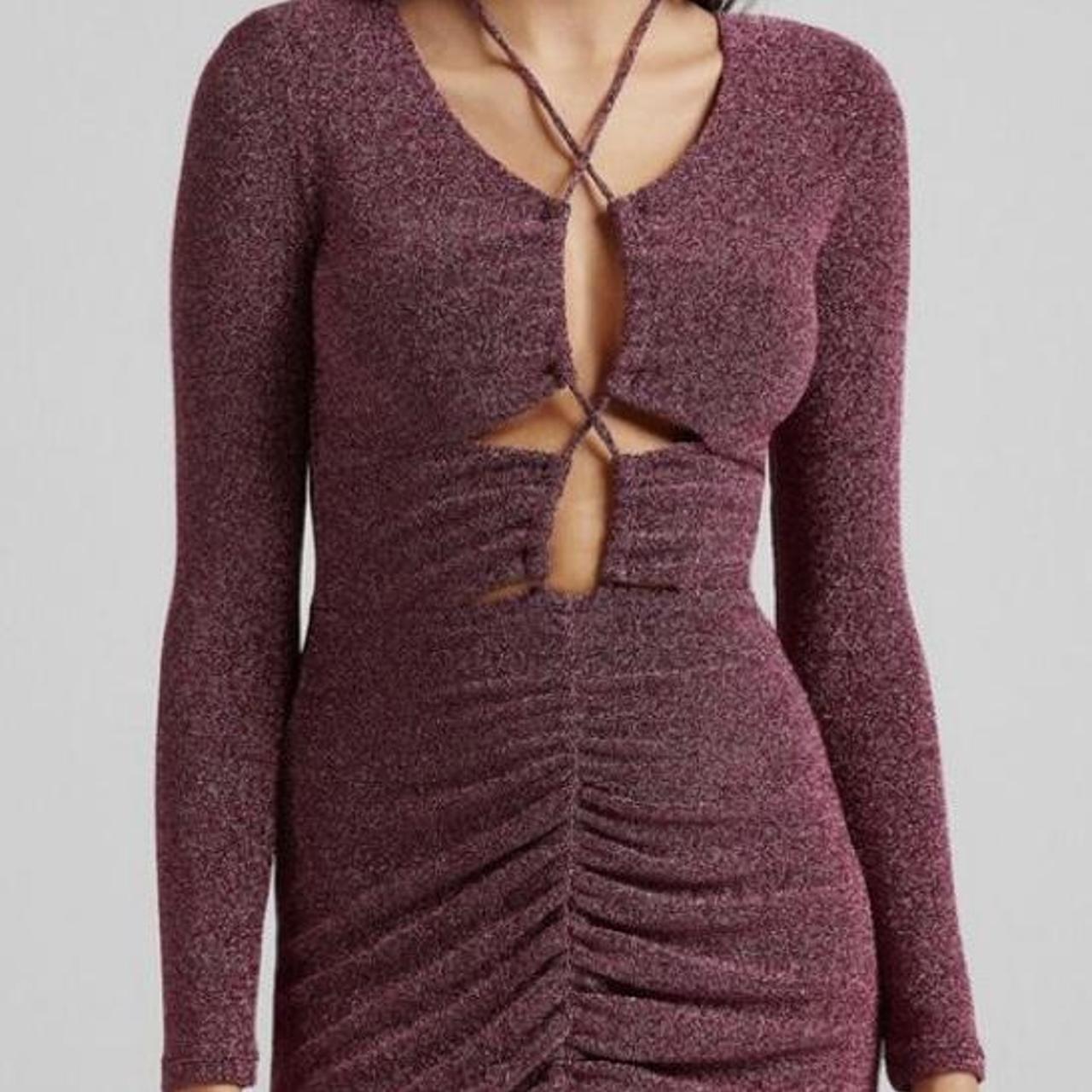 Bershka pink glitter halterneck detail mini dress... Depop