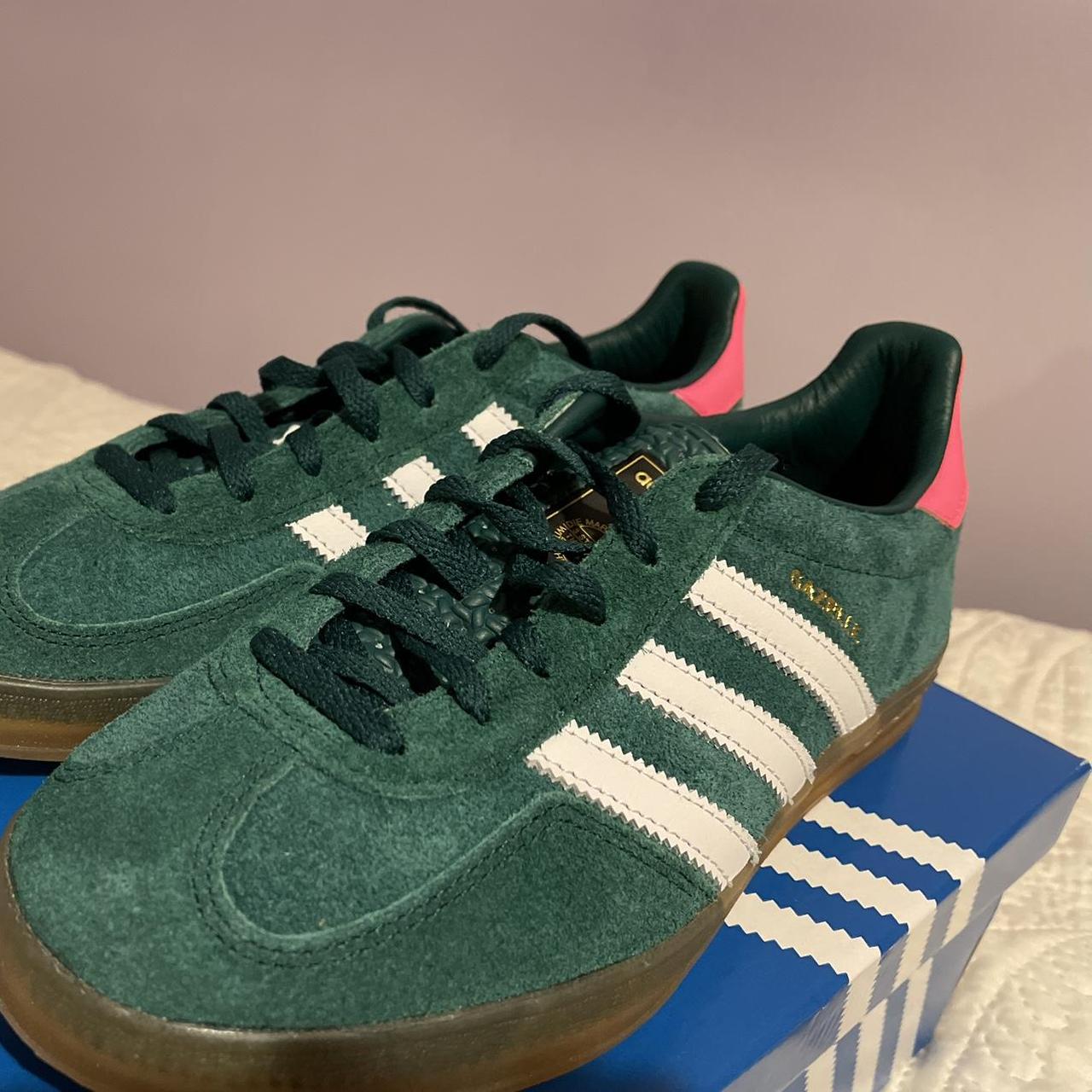 Adidas originals indoor gazelles, green/pink, suede... - Depop