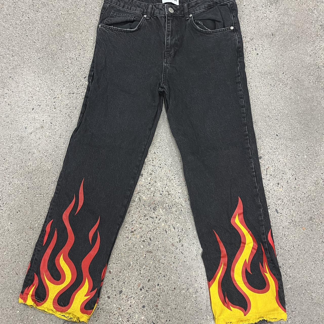 Reputation studios flame jeans Size XL #reputation... - Depop