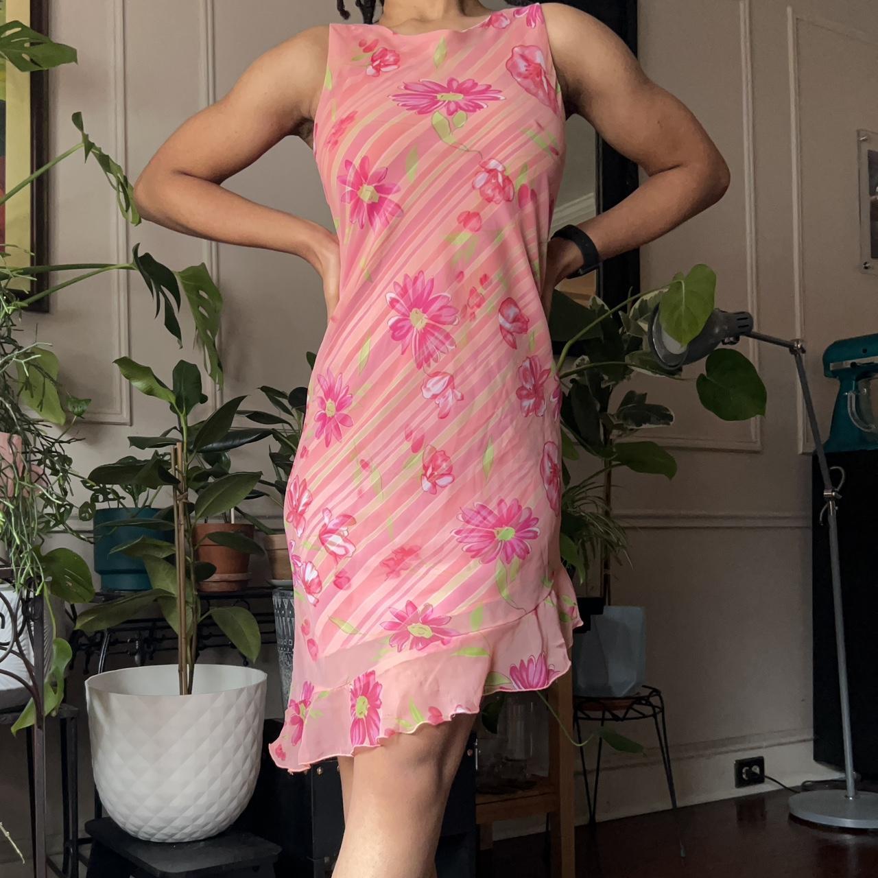 Floral & striped asymmetrical dress by My Michelle.... Depop