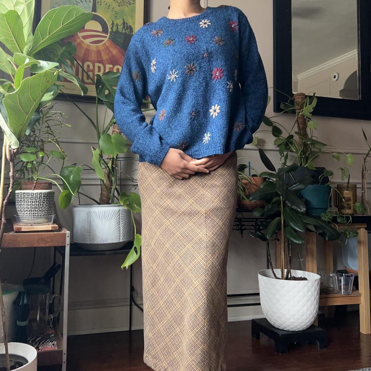 Women's Blue and Brown Jumper Depop