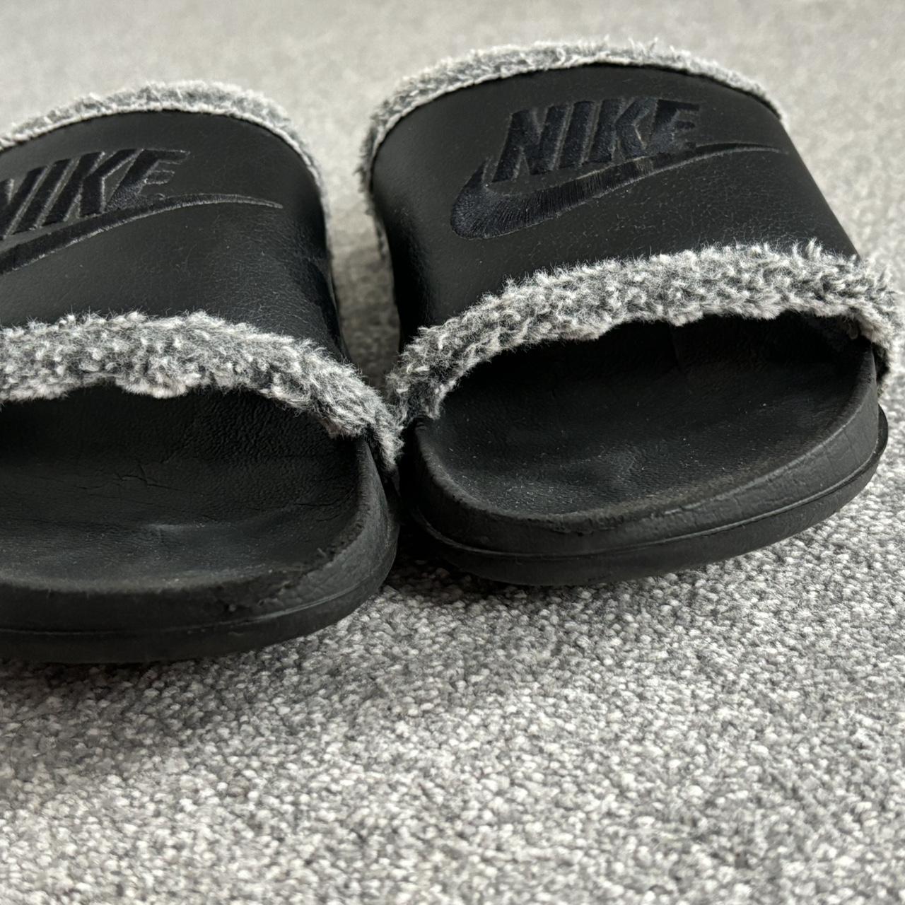 nike black fur slides