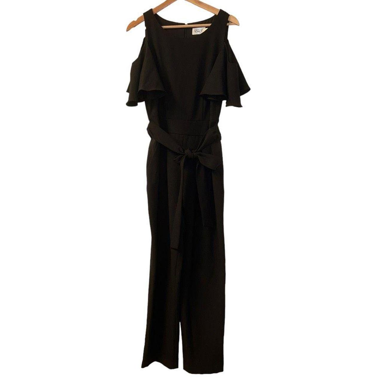 Eliza J Black Cold Shoulder Belted Jumpsuit Size... - Depop