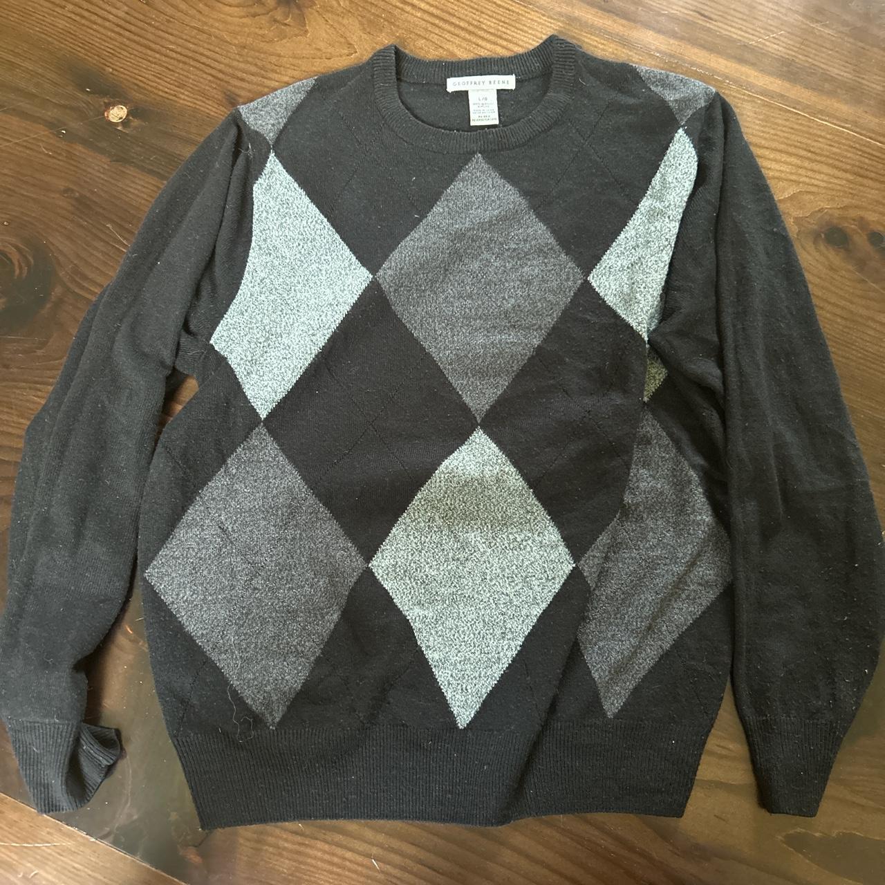 GEOFFREY BEENE size large black and grey argyle... Depop