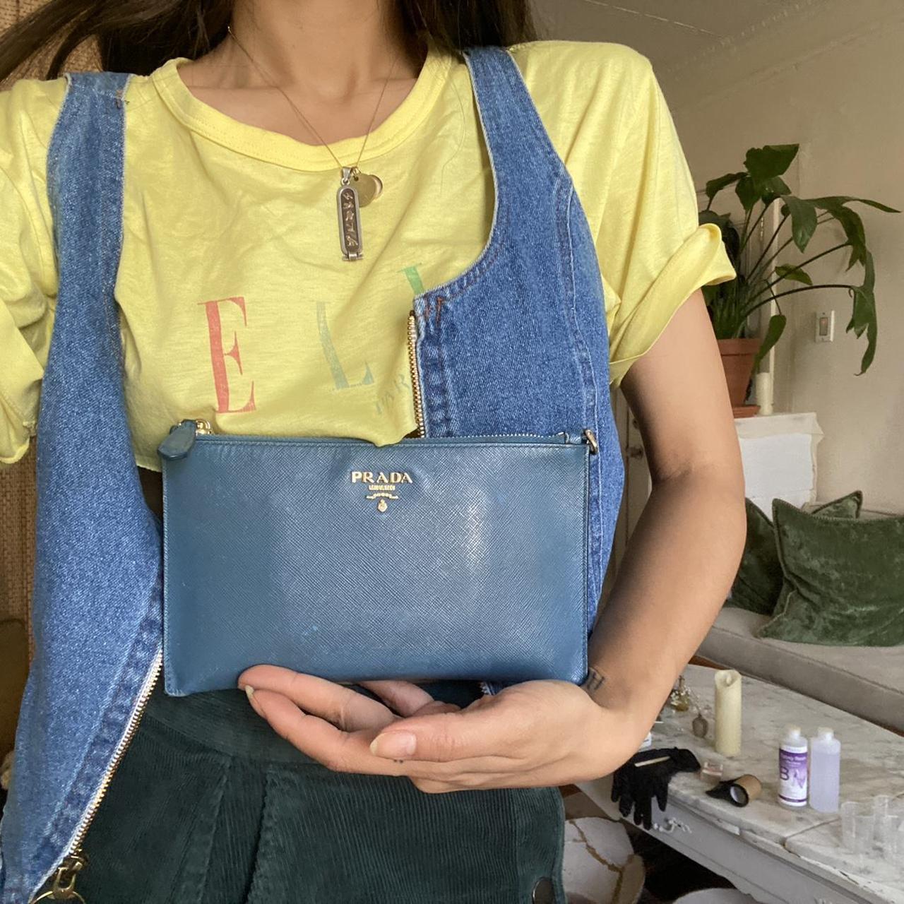 Prada Saffiano Leather Blue Clutch Bag