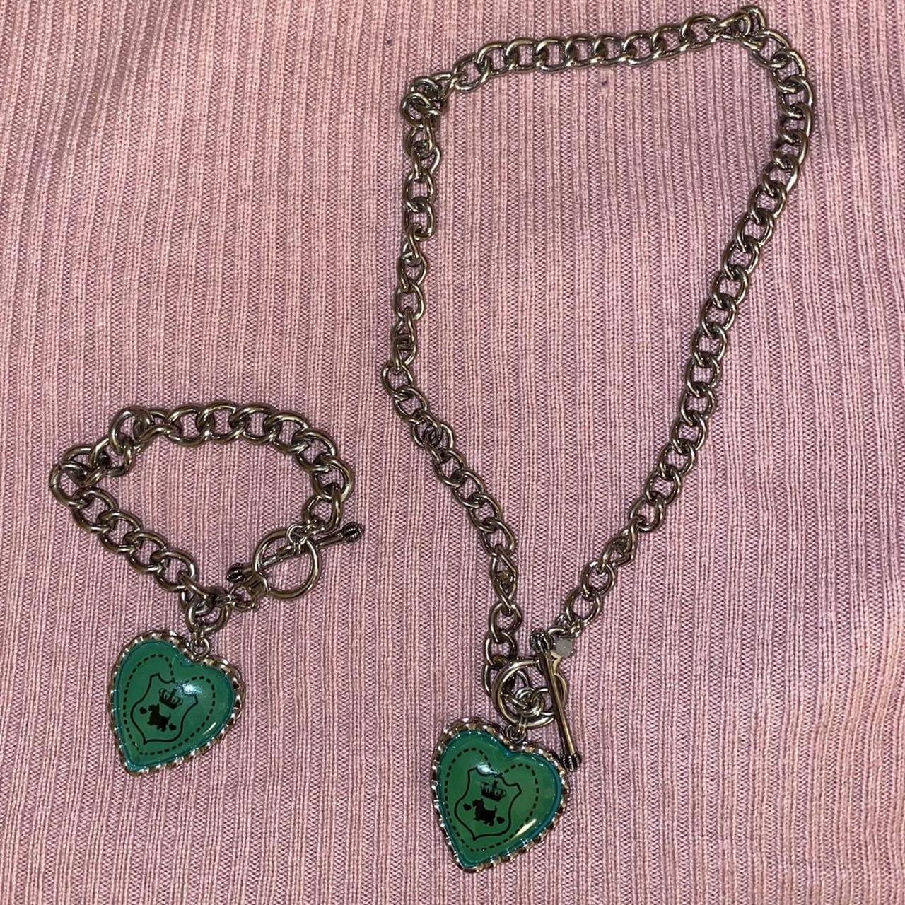 Baby pink juicy couture heart necklace , pink - Depop