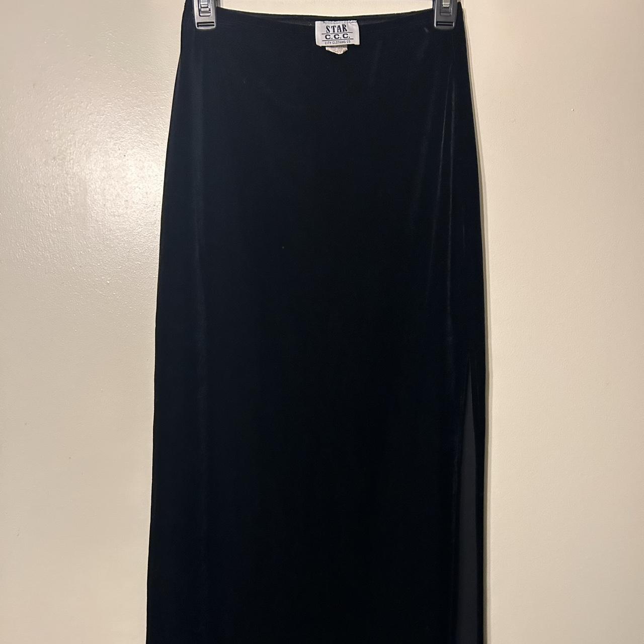 Vintage black velvet maxi skirt with double slits on... - Depop