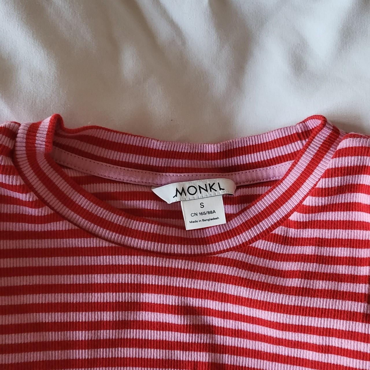 Monki Pink And Red Striped T Shirt Ribbed In Womens Depop