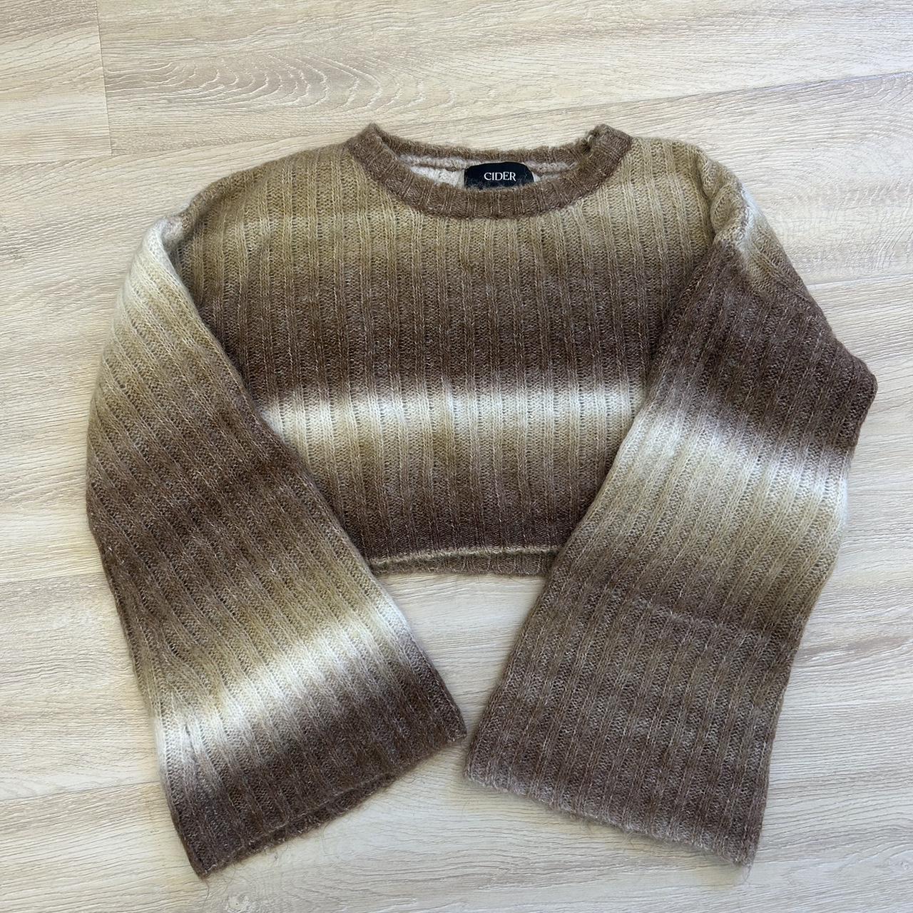 Cider gradient brown striped knit cropped... - Depop