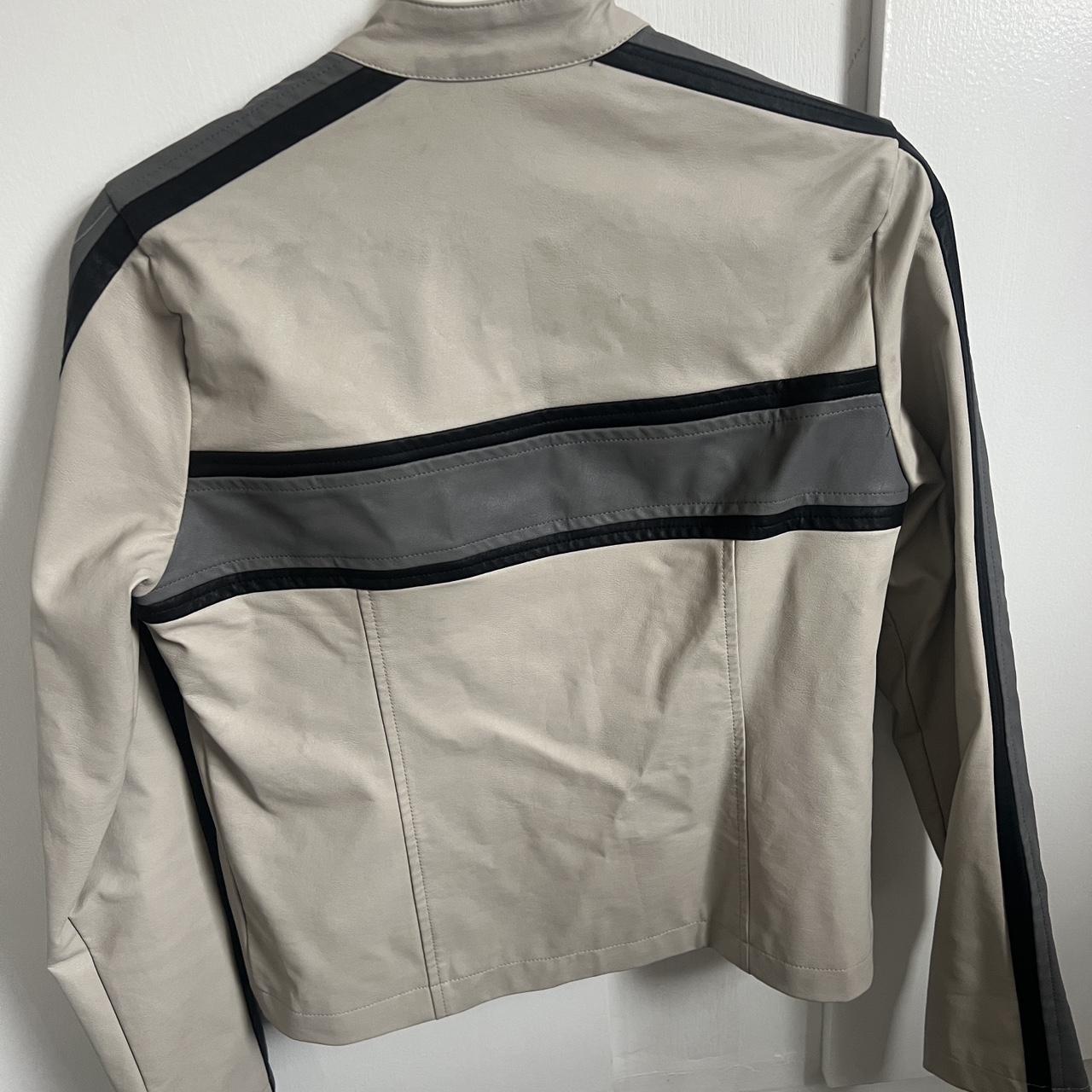 Motel beige faux leather jacket Grey and black stripe - Depop