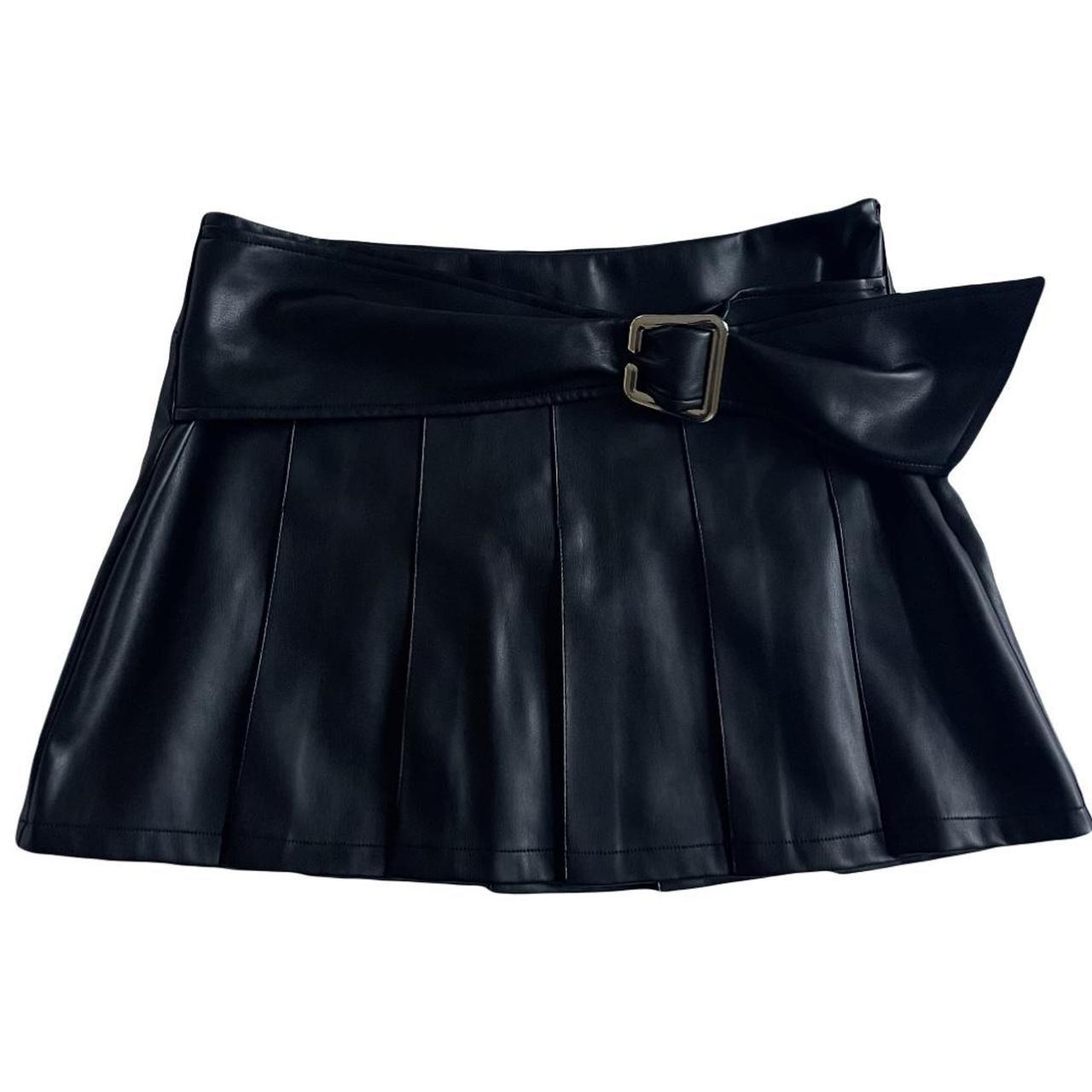 I Am Gia Desmina Pleated Faux Leather Mini Skirt | Depop
