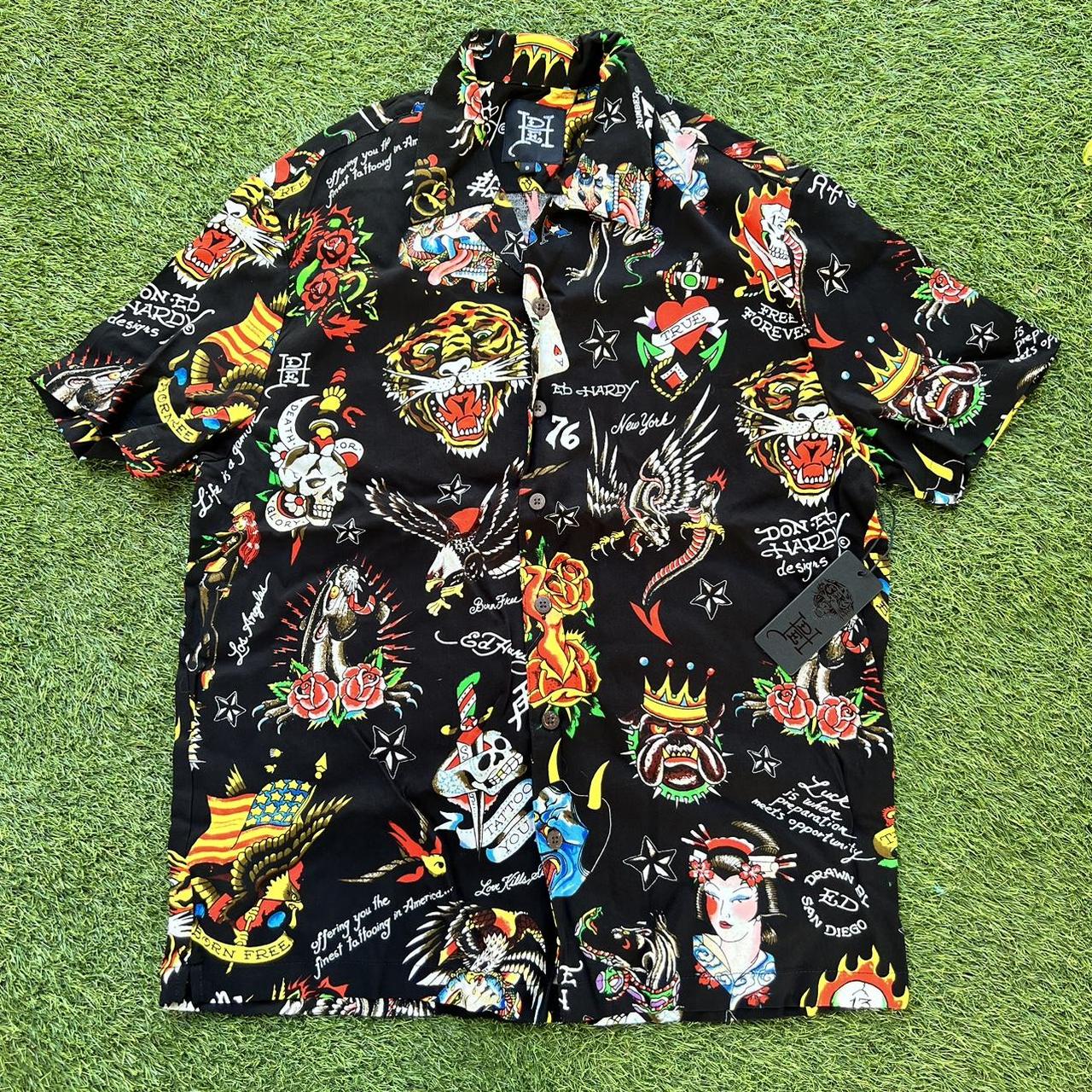 Ed Hardy Shirt Button up size Small Has his vintage... - Depop