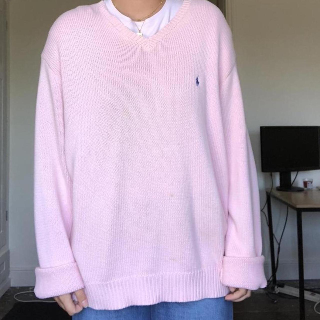 Ralph Lauren oversized vneck baby pink knitted... Depop