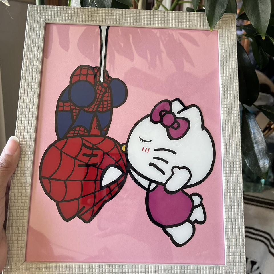 Hello Kitty x Spiderman glass painting Hello