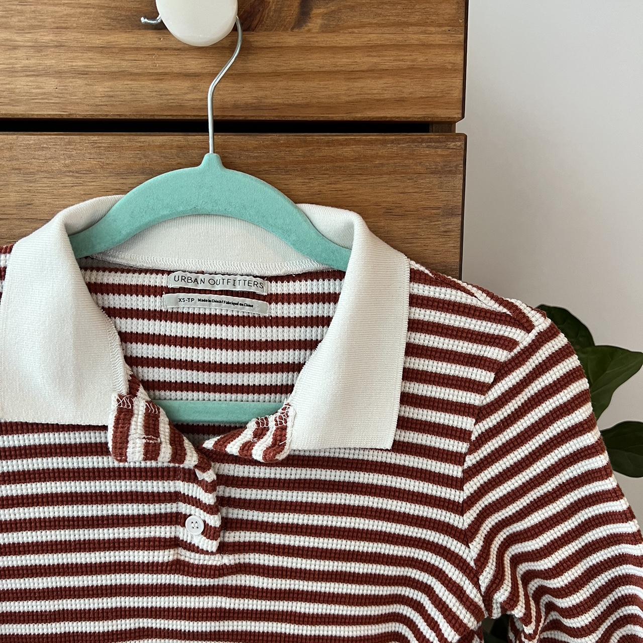 Urban Outfitters Women's Burgundy and Cream Polo-shirts | Depop