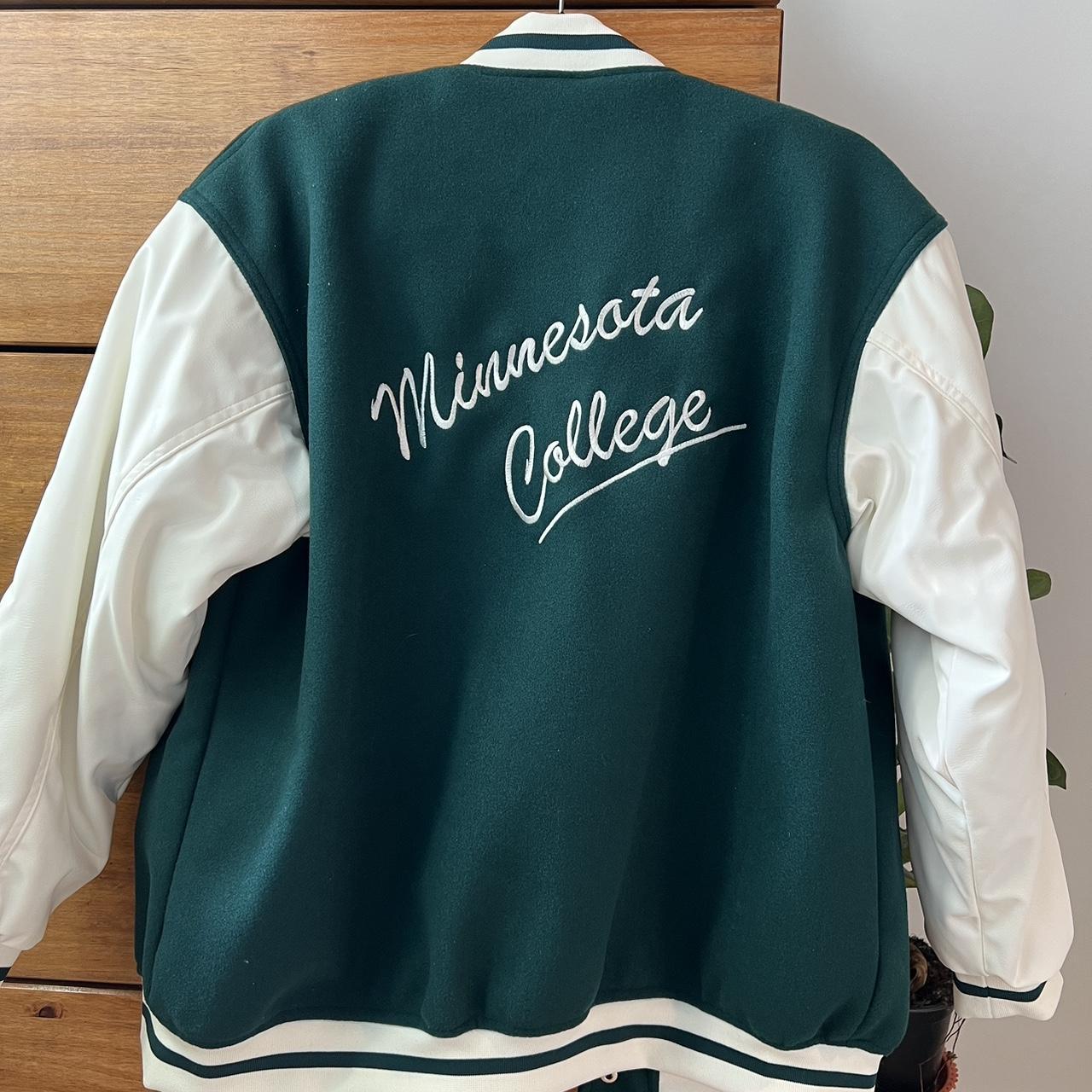 H&M varsity jacket in forest green/cream. Marked... Depop