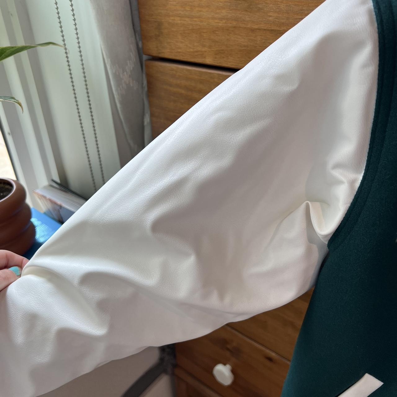 H&M varsity jacket in forest green/cream. Marked... Depop