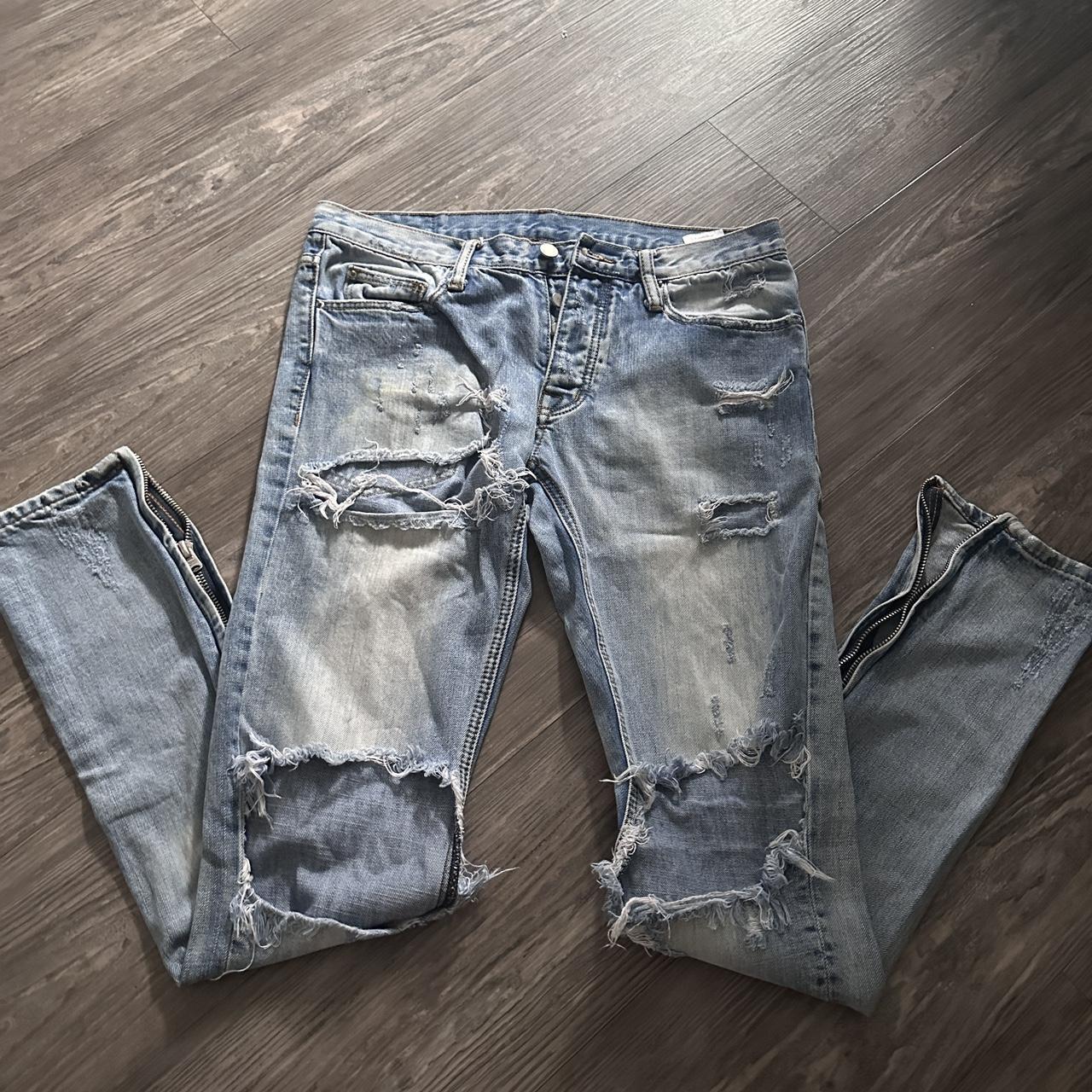 Mnml jeans with knee blow outs and zippers amazing... - Depop