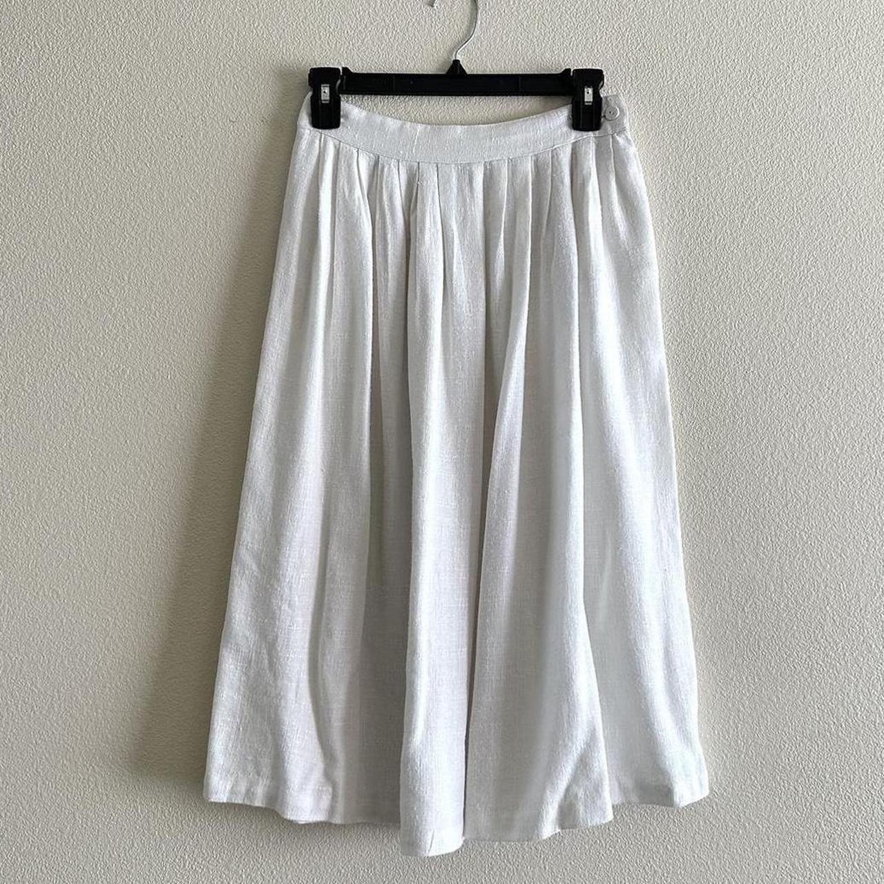 vintage white midi skirt. button closure. left side... - Depop