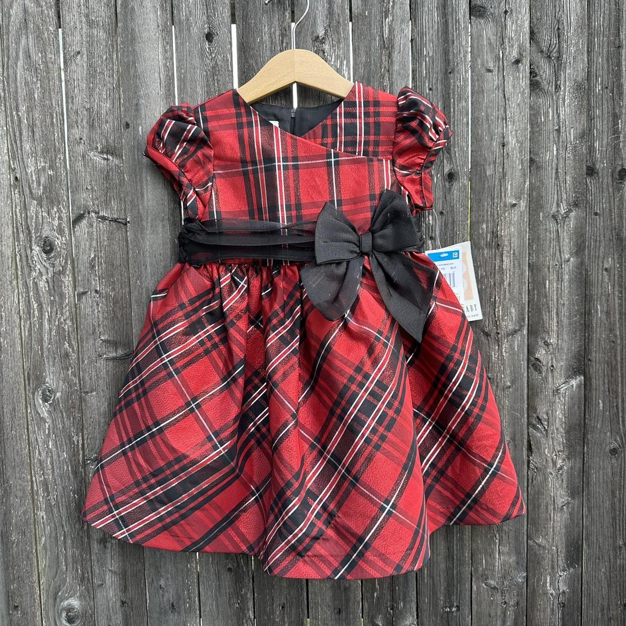 Bonnie Baby Plaid Metallic Bow Detail Holiday Dress. Depop