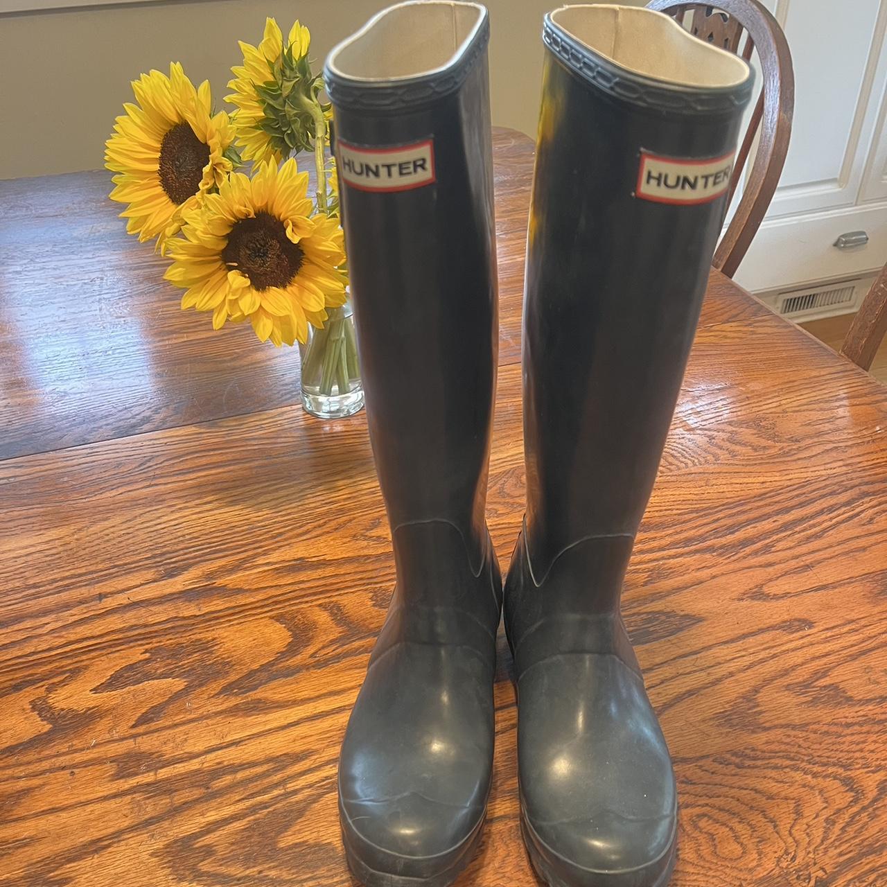 Navy blue original hunter rain boots... - Depop