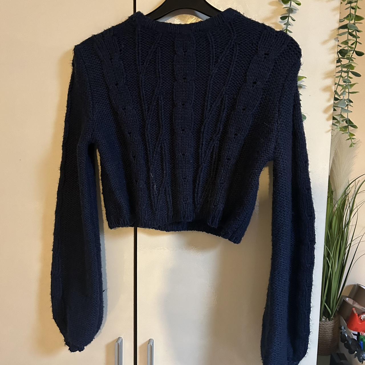 Navy blue cropped cable knit jumper🪬, Barely worn x - Main Image