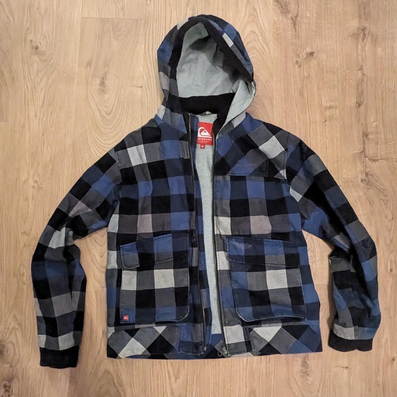 QUICKSILVER Thick Snow zip up jacket in blue tartan... - Depop