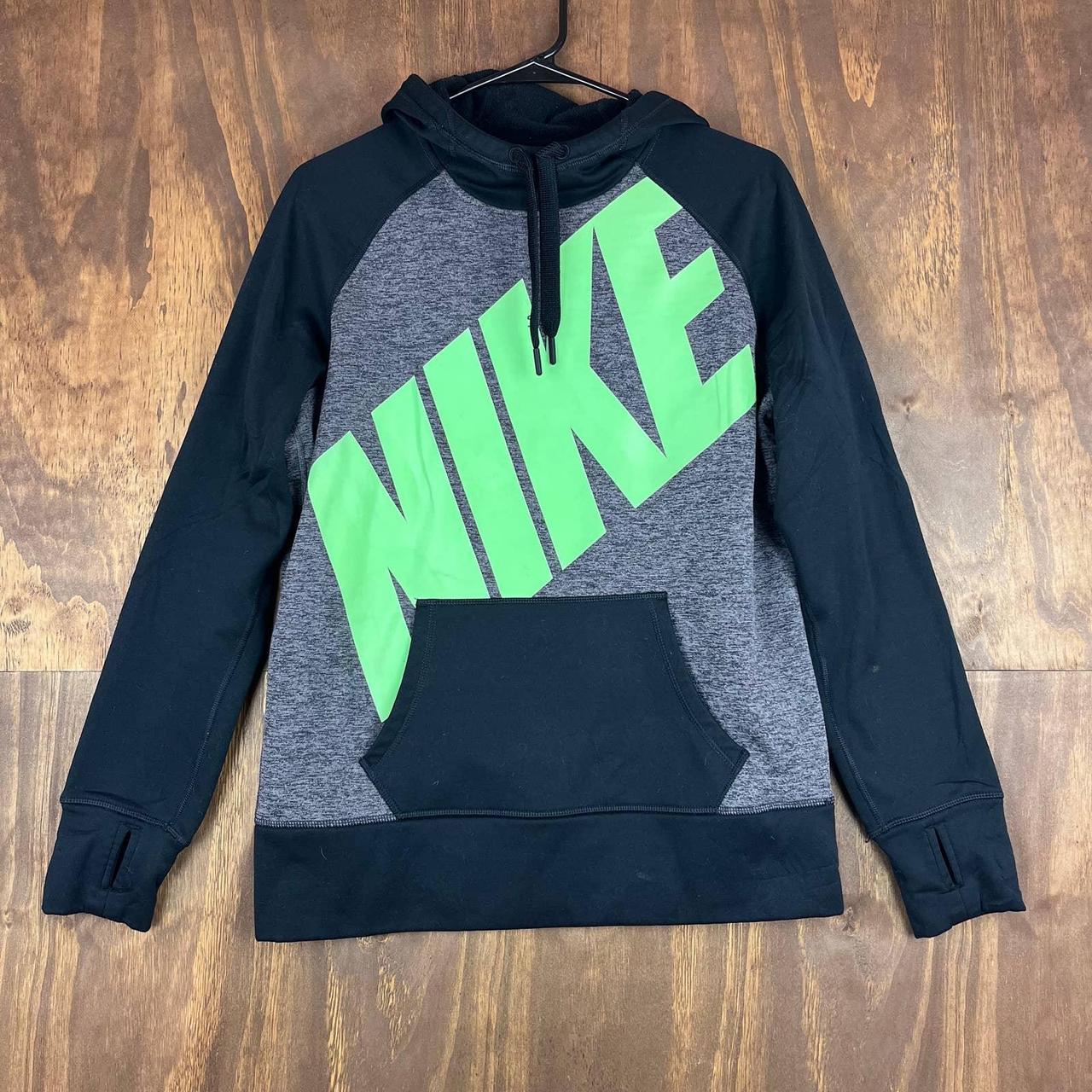 Nike Womens Hoodie Black Gray Neon Green Therma Fit Depop