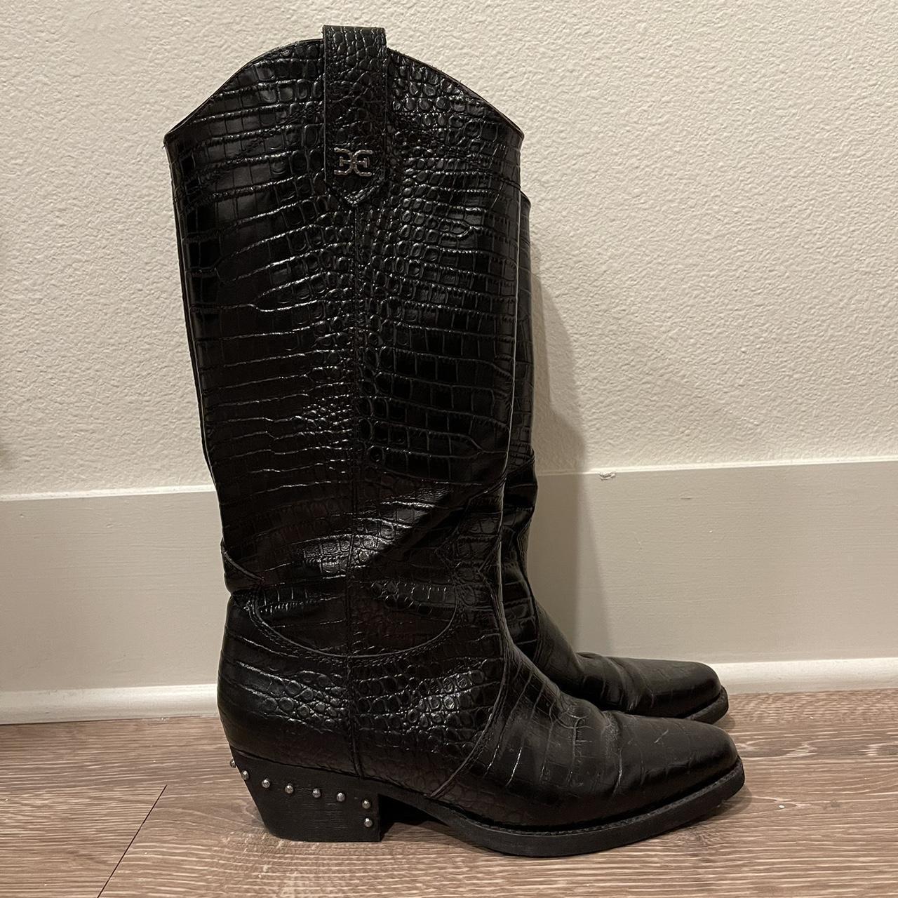 Sam Edelman Embossed Croc Cowboy Boots Black with... - Depop