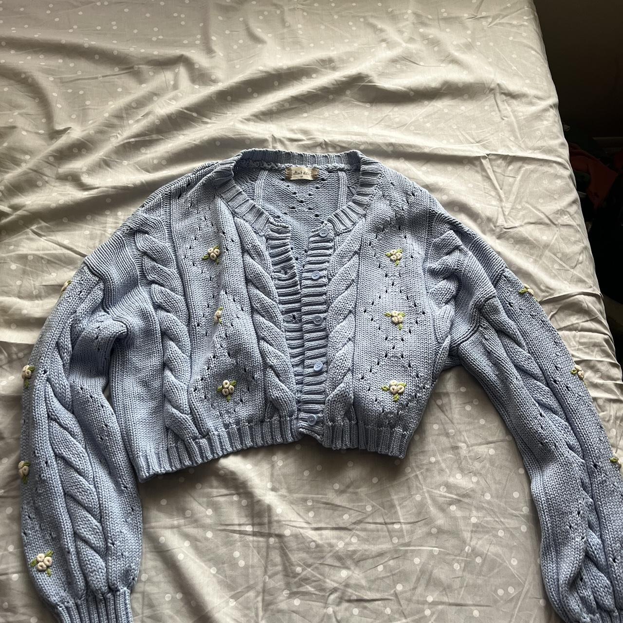 cropped knit cardigan with floral details super Depop