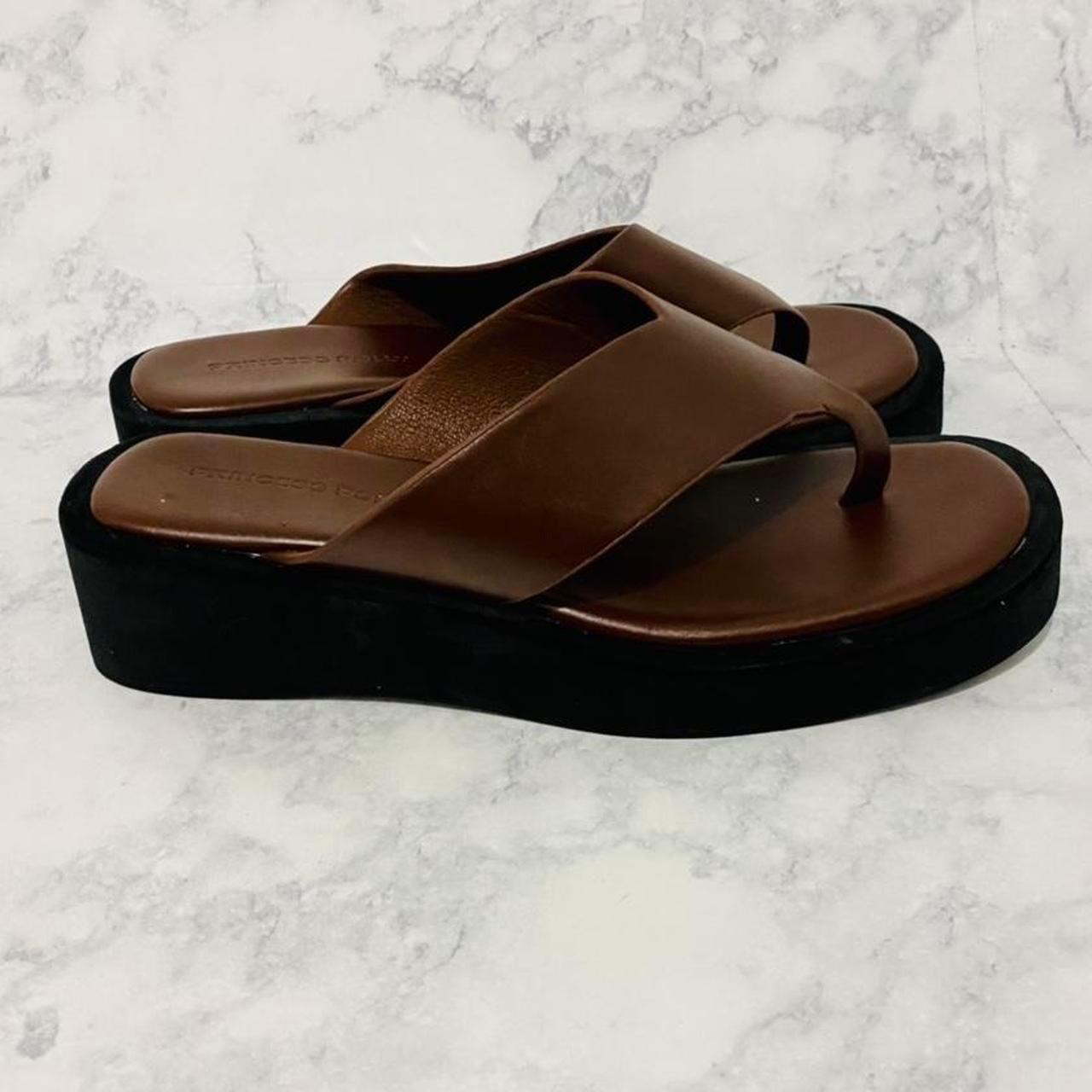 Princess Polly Women's Brown and Black Sandals | Depop
