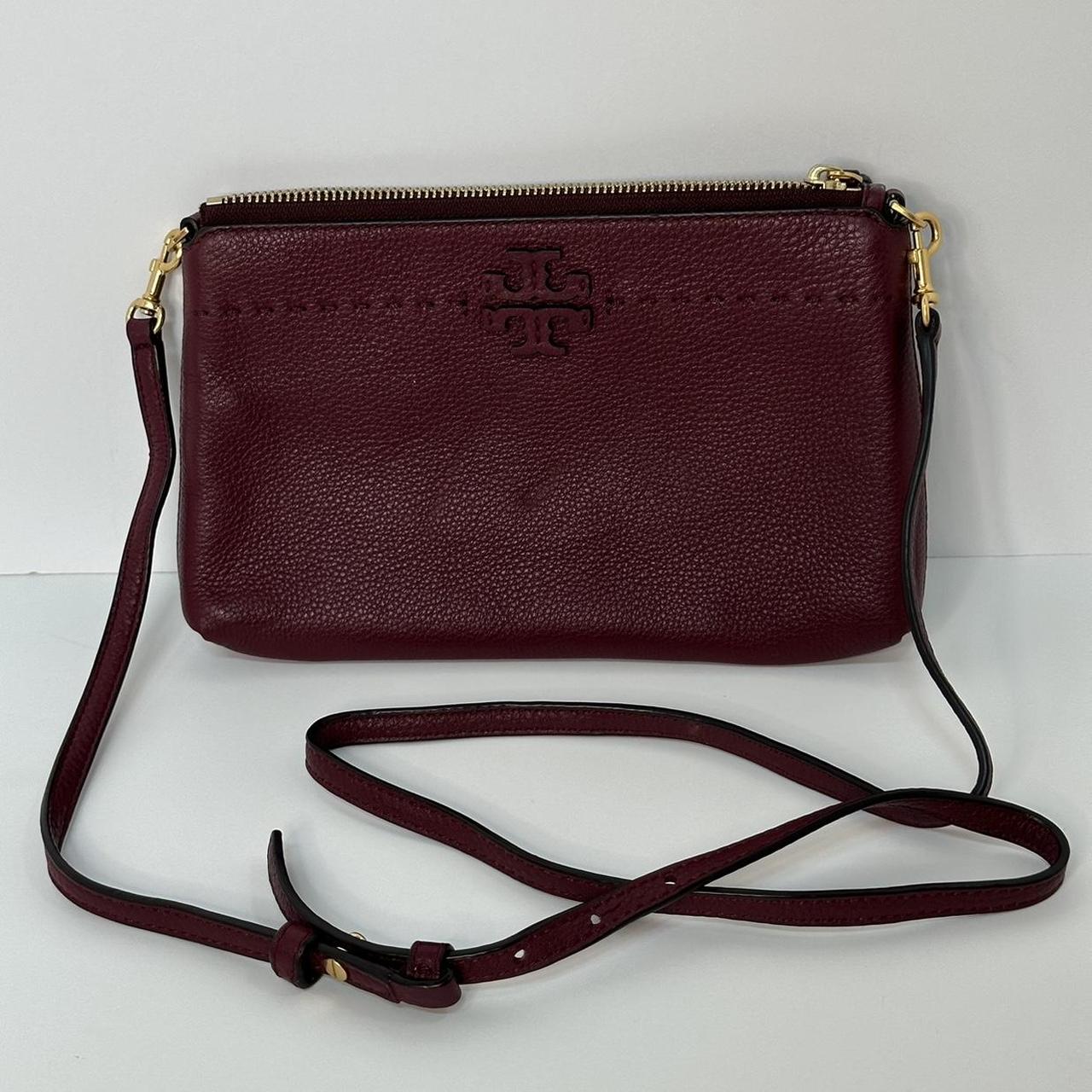 TORY BURCH McGraw Burgundy Leather High Frequency Small deals Bucket Crossbody Bag