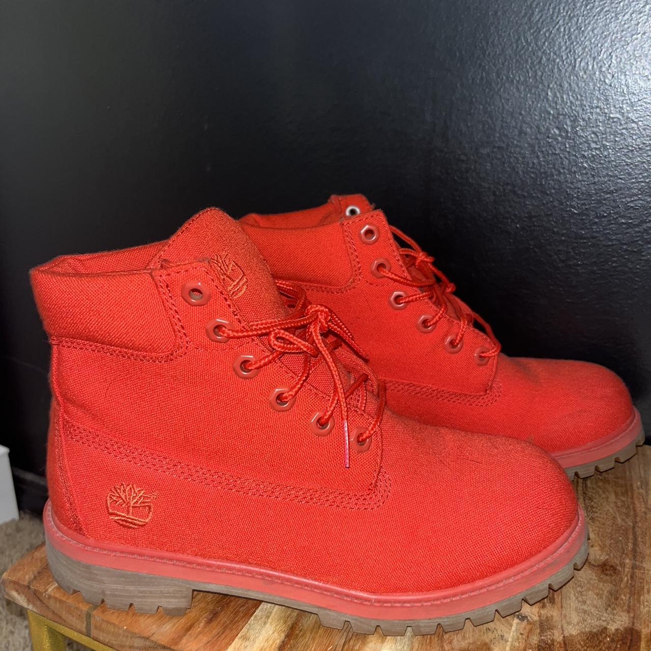 Red Timberland Boots size 7/7.5 #timberlands #boots... - Depop