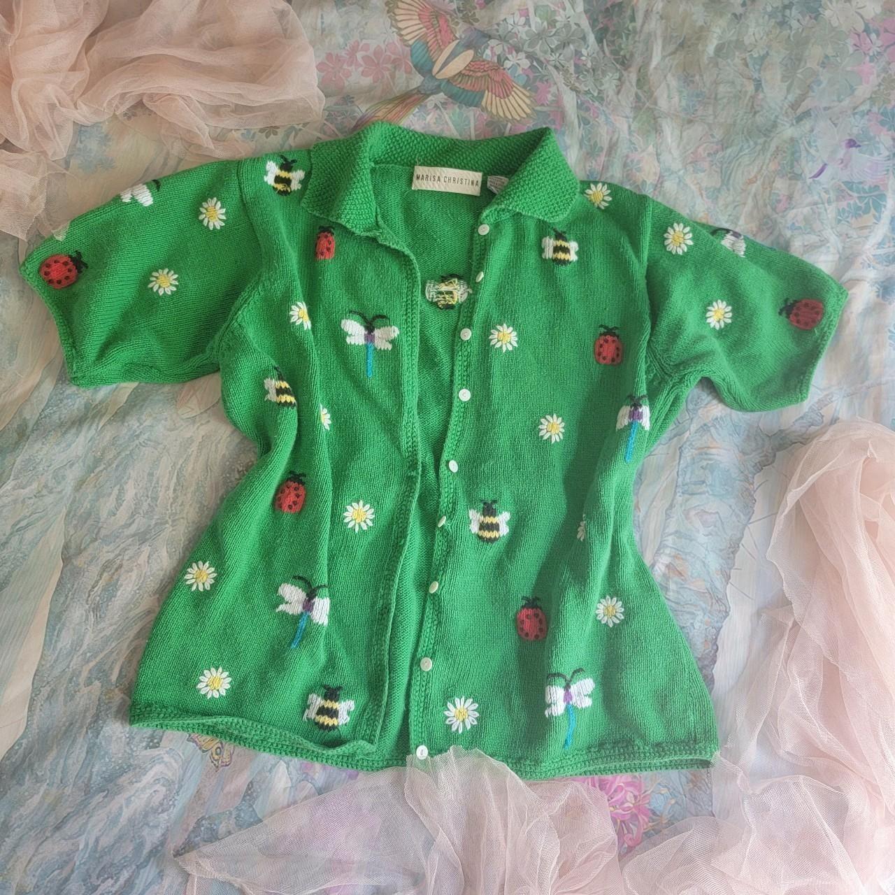 Vintage Cottagecore Novelty Knit Cardigan Spring... Depop