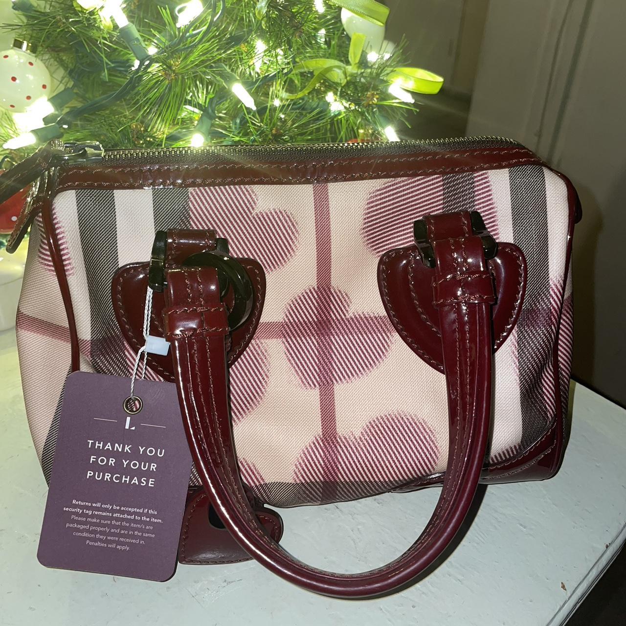 Burberry burgundy hearts house check Boston bag