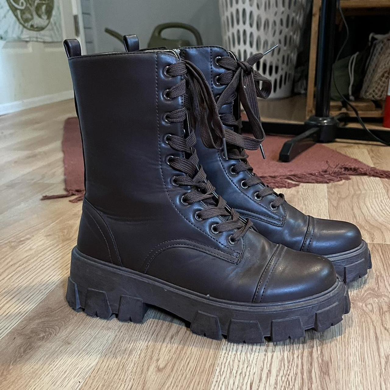 brown leather combat boots