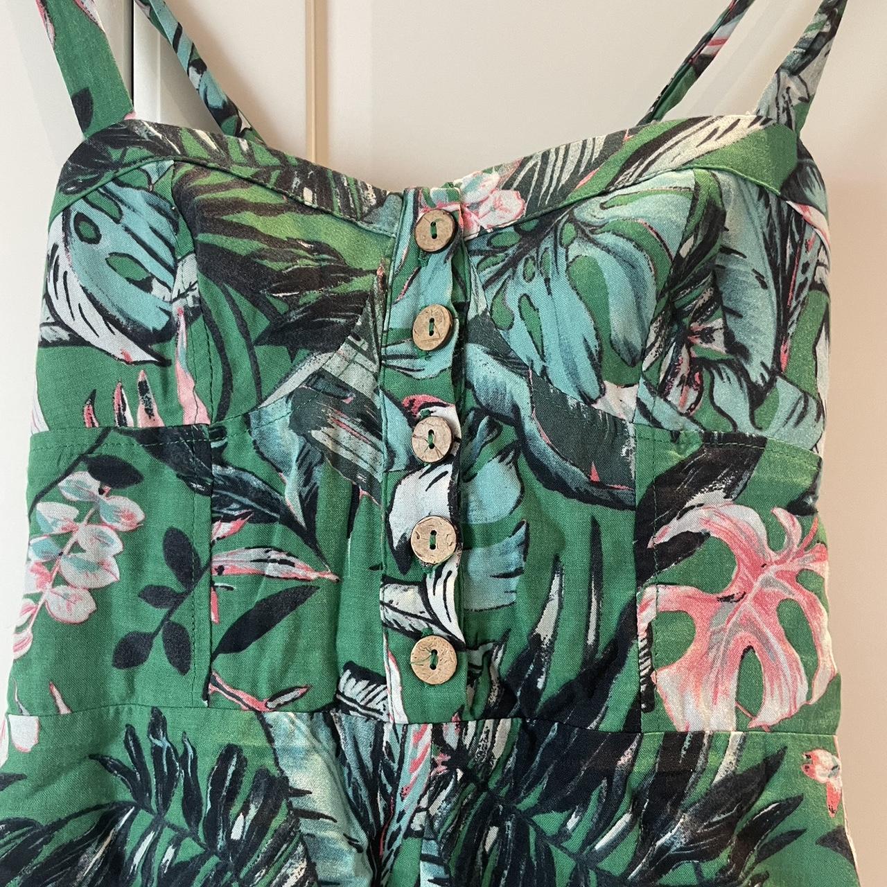 Green Floral Pull&Bear Jumpsuit Perfect condition... - Depop