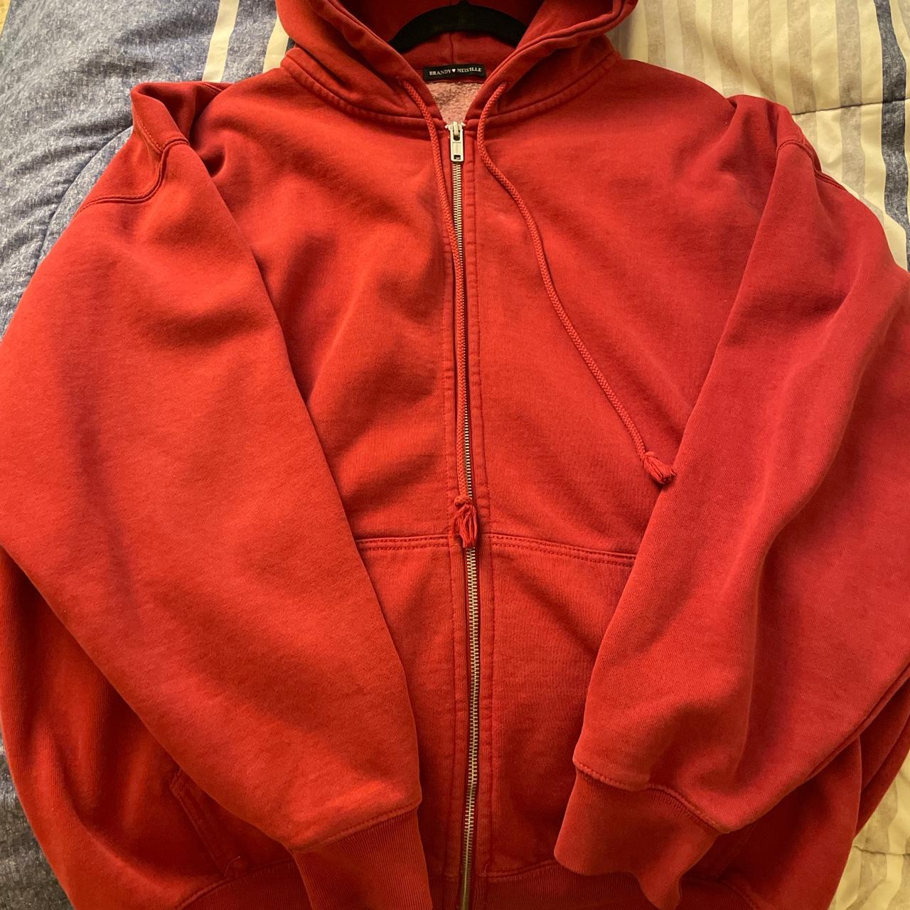 Brandy Melville Christy Oversized Red Zip-Up... - Depop